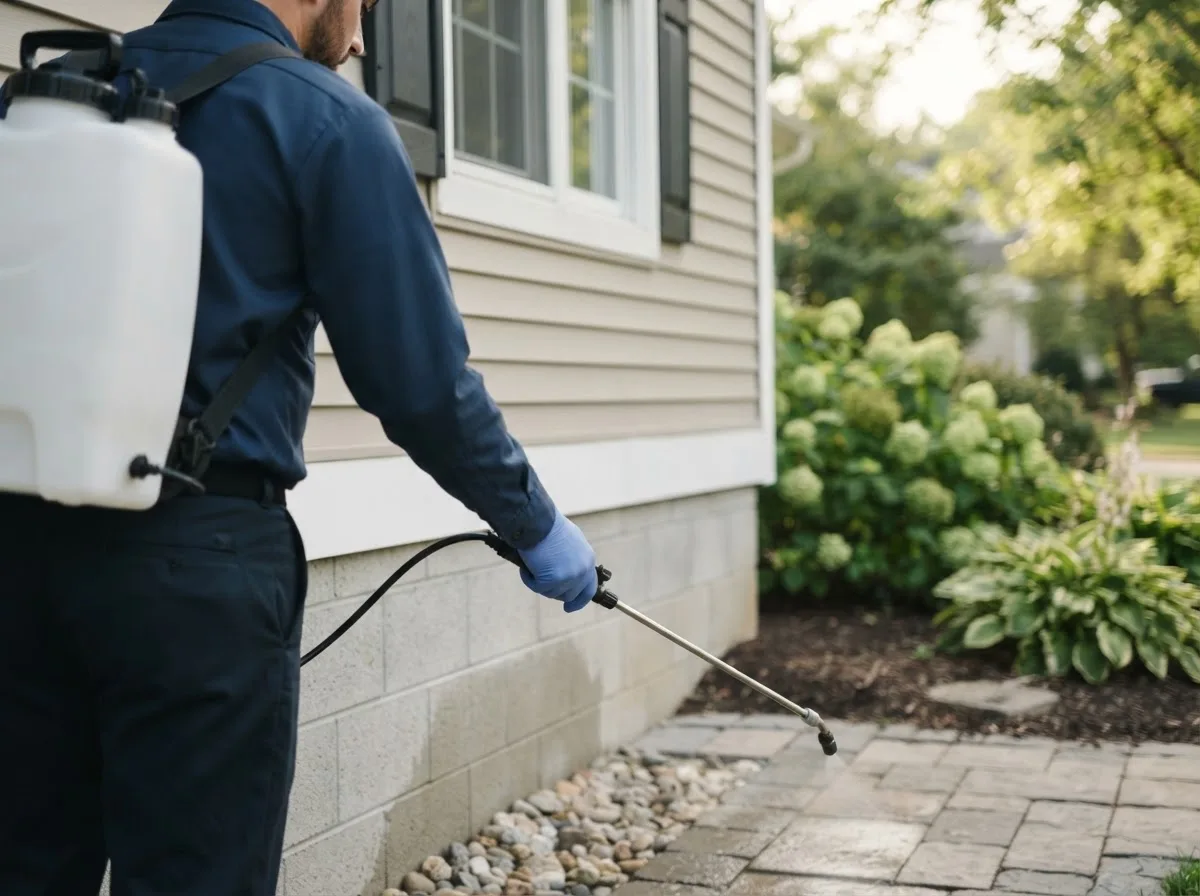 Pest control technician inspecting a home in Oxford, OH